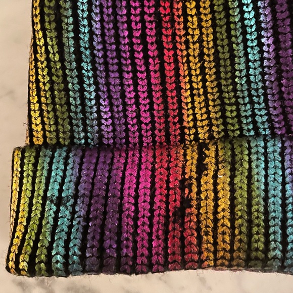 Unique Metallic Rainbow knit hat with faux fur pompom - Picture 5 of 5